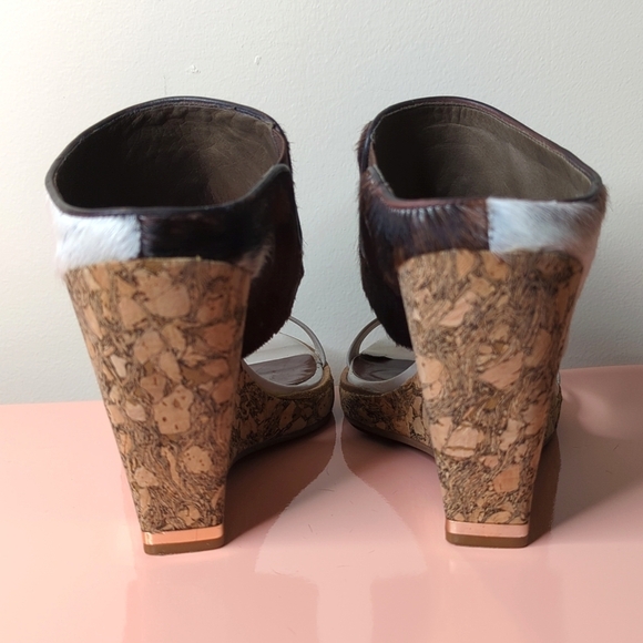 All Saints Leather Calf Hair Hepworth Sandals Platform Cork Wedge 40/10 - Picture 9 of 15